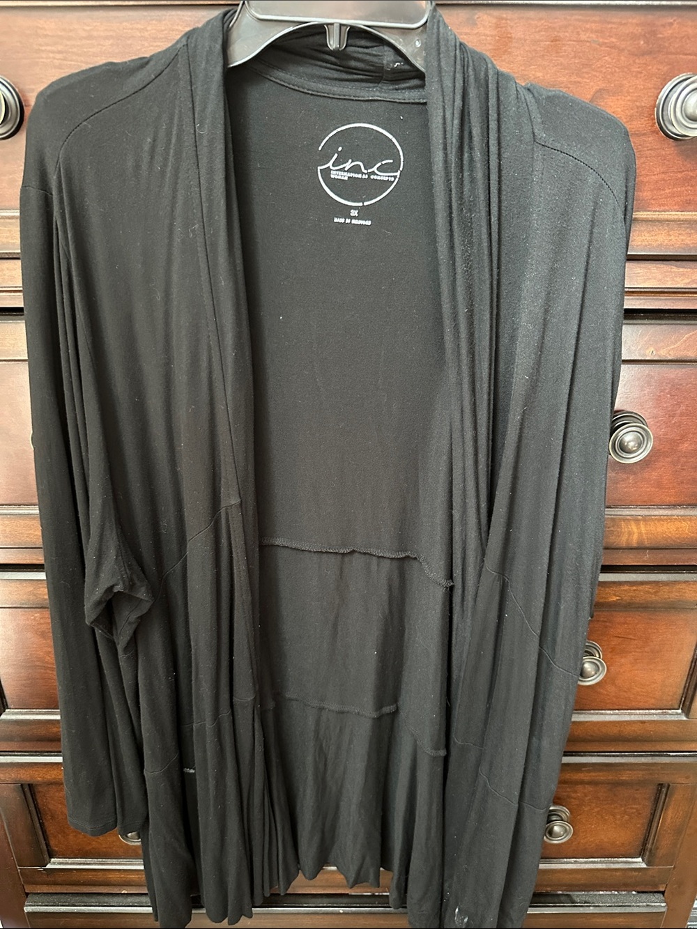 INC International Concepts Black Open-Front Draped Cardigan